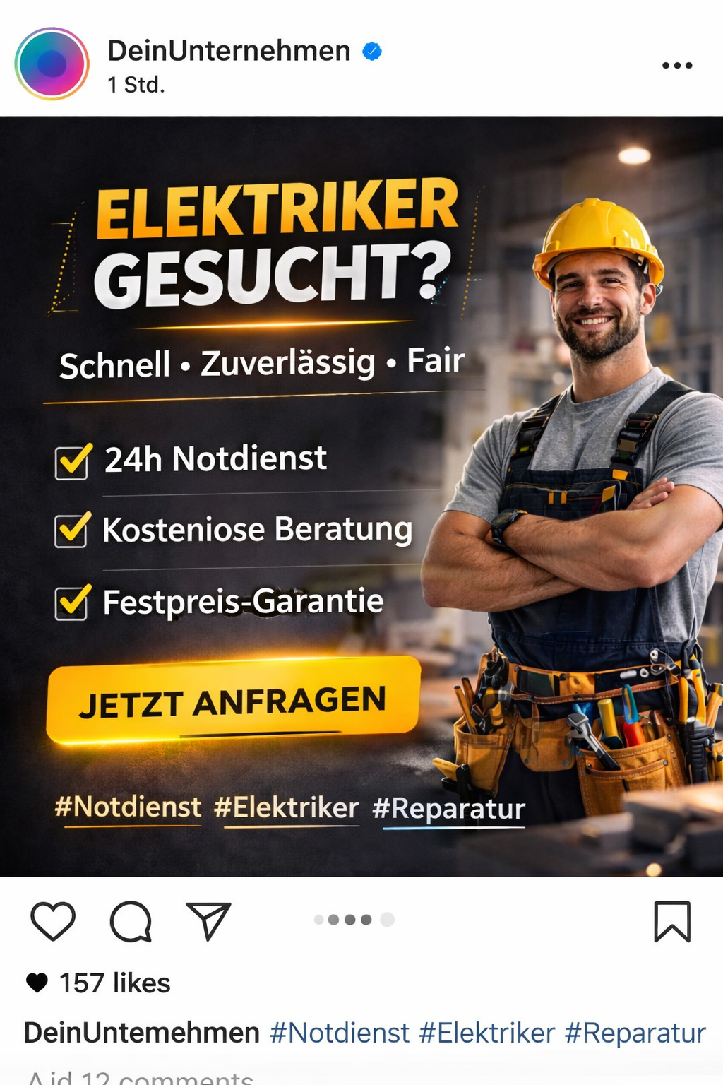 Elektriker Instagram Post Beispiel